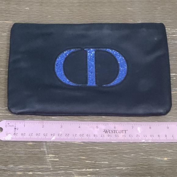 Christian Dior Black Beauty Bag Blue Shimmer Logo Vintage Clutch - Picture 3 of 4